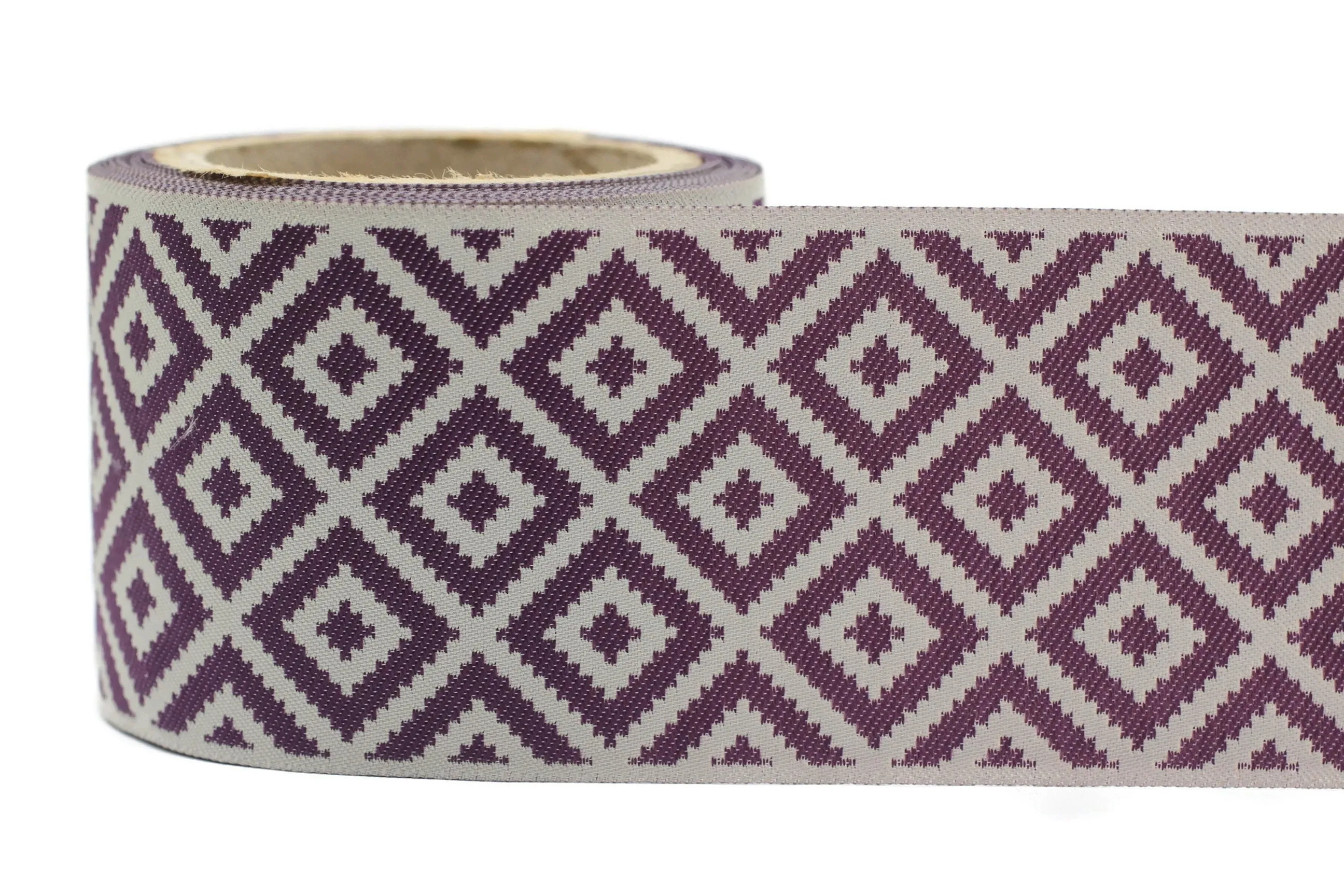 100mm Purple&Light Gray Mosaic Ribbon for Drapery Banding (3.93 in), Jacquard Trim, Drapery Banding Tape, Curtain Making Fabric Drape 194 V7