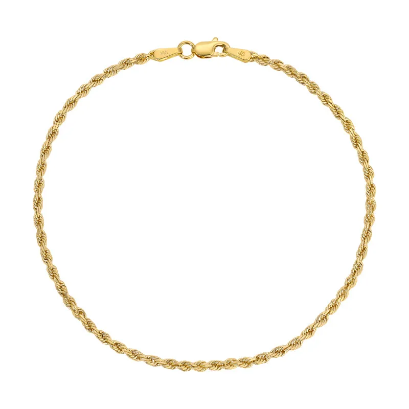 10K Solid Yellow 2.00mm-5.00mm Diamond CUT ROPE Bracelets