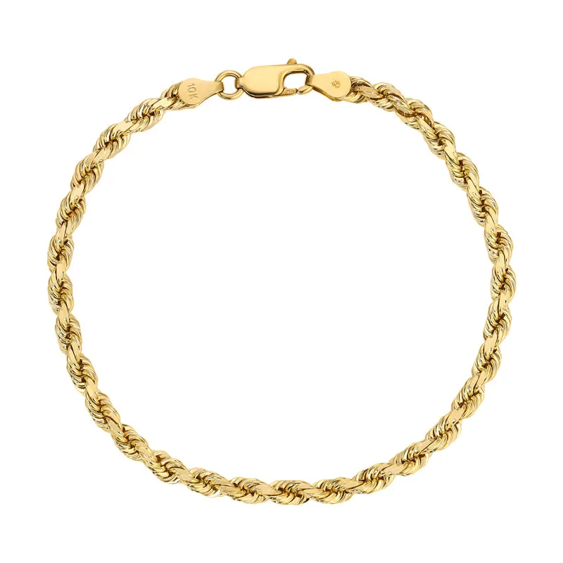 10K Solid Yellow 2.00mm-5.00mm Diamond CUT ROPE Bracelets