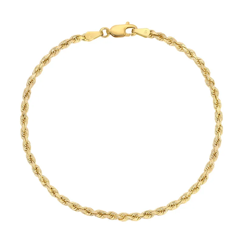 10K Solid Yellow 2.00mm-5.00mm Diamond CUT ROPE Bracelets