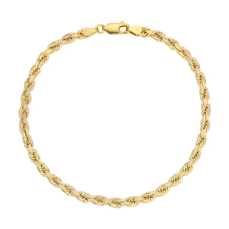 10K Solid Yellow 2.00mm-5.00mm Diamond CUT ROPE Bracelets