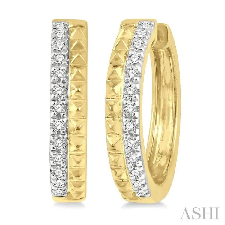 1/10 ctw Pyramid Stud & Round Cut Diamond Huggie Earrings in 10K Yellow Gold