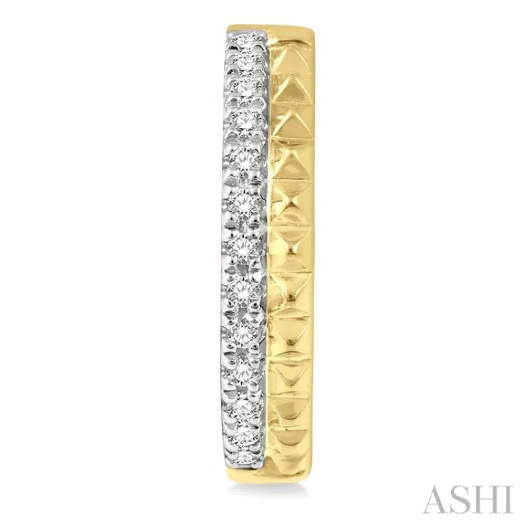 1/10 ctw Pyramid Stud & Round Cut Diamond Huggie Earrings in 10K Yellow Gold