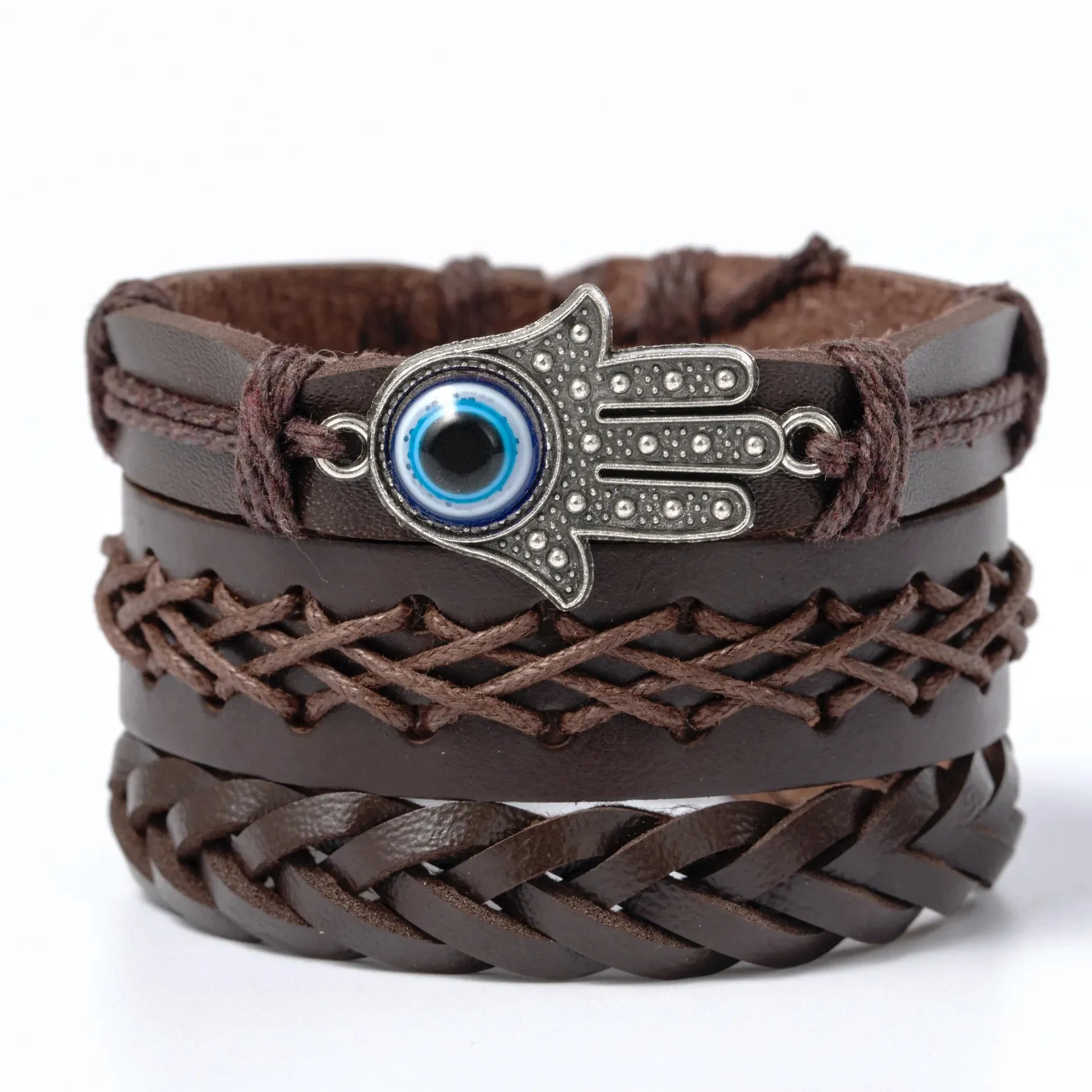 4Pcs/ Set Braided Wrap Leather Bracelets for Men Vintage Life Tree Rudder Charm Wood Beads Ethnic Tribal Wristband Rope Bracelet