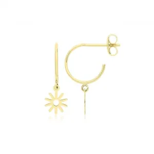 9ct Yellow Gold Half Hoop Studs With Hanging Flower ES751