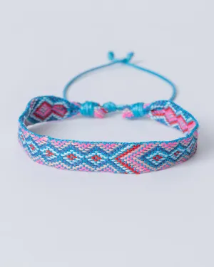 Adjustable Blue Pink and Red Woven Macrame Southwestern Style Festival Bracelet Coastal Cowgirl