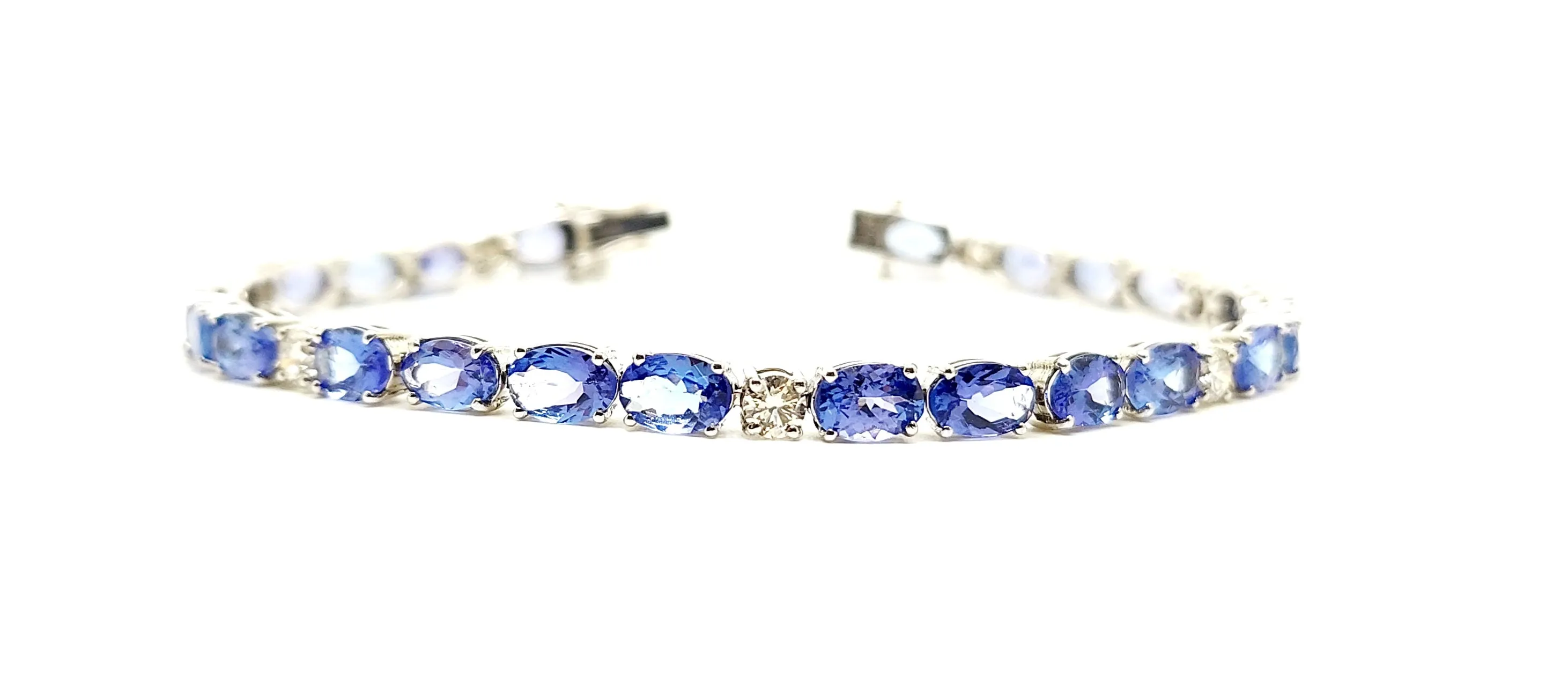 Alternating Tanzanite  and Diamond Bracelet in 14k White Gold Ad No. 2293