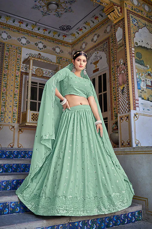 Beautiful Pista Green Embroidered Lehenga Choli