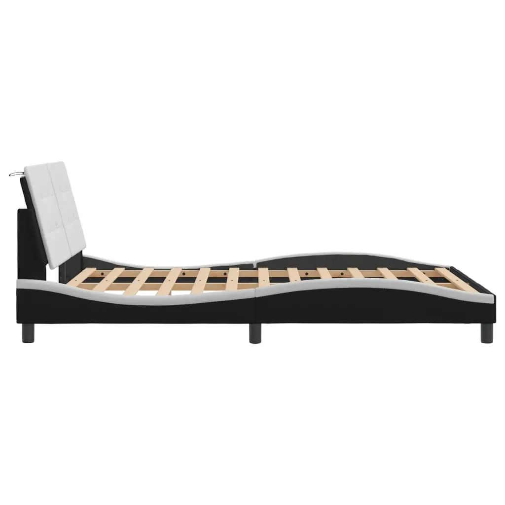 Bed Frame with Headboard Black and White 140x190 cm Faux Leather