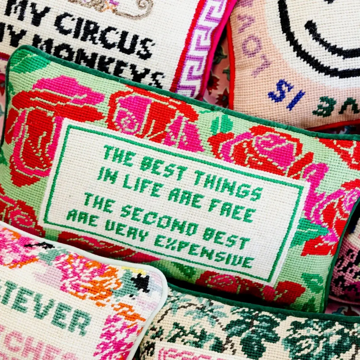 Best Things in Life are Free Needlepoint Pillow by Furbish Studio