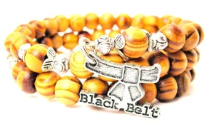 Black Belt Natural Wood Wrap Bracelet