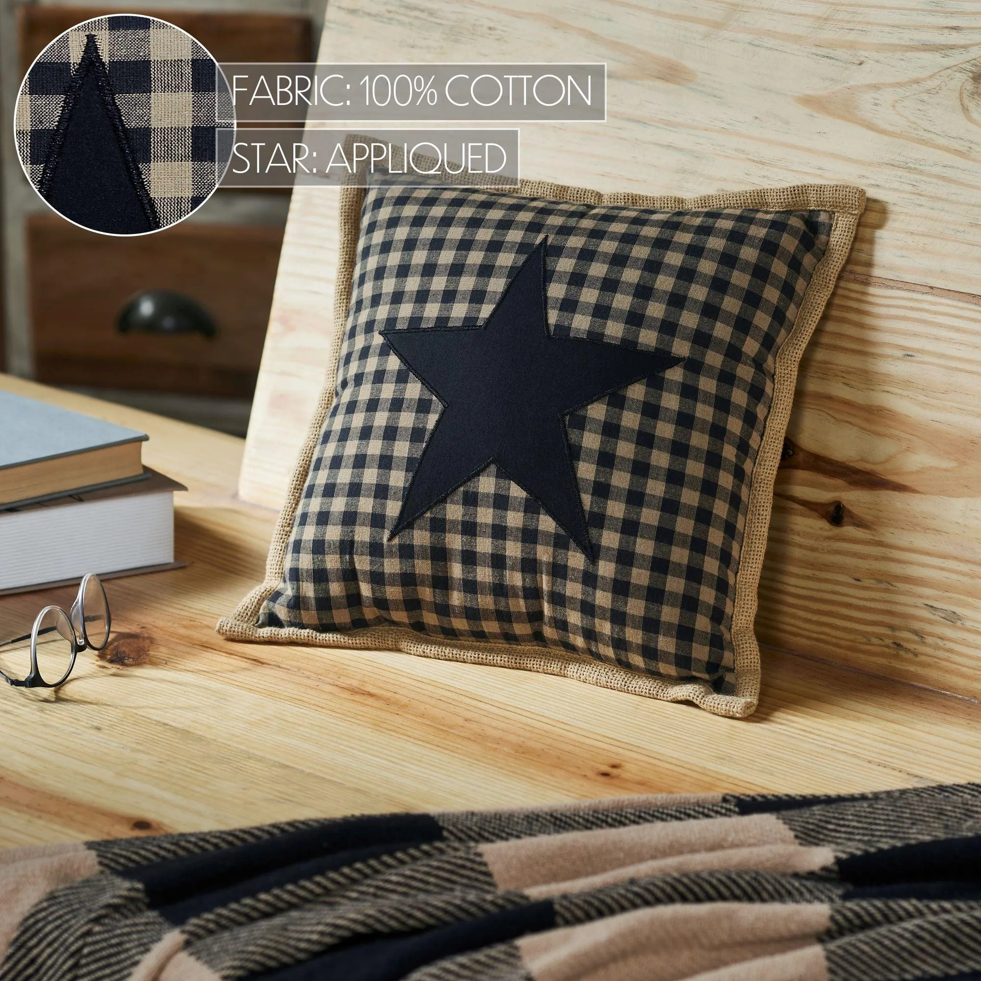 Black Check Star Pillow 12x12