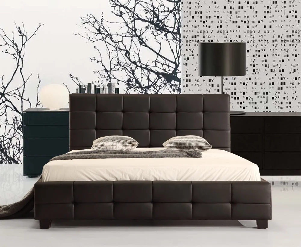 Black PU Leather Queen Bed Frame w/ Tufted Headboard