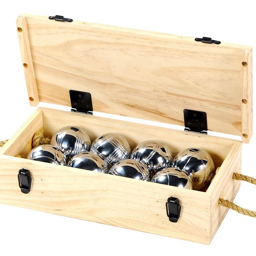 Boules 8 Set - Luxury 8 Boule Wooden Box Set - Chrome Steel