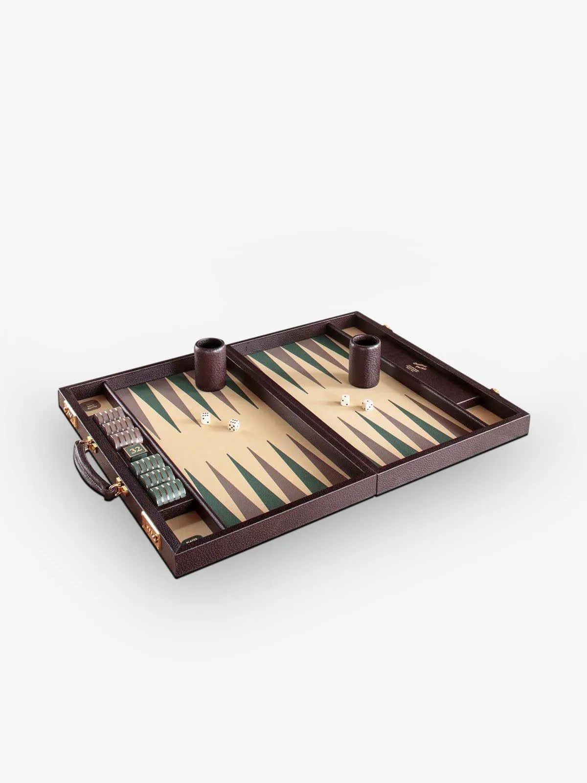 Brown and Sage Leather Backgammon Board by Geoffrey Parker