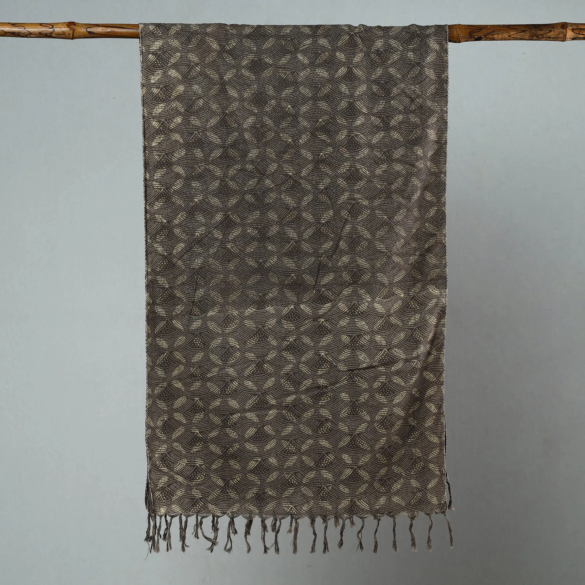 Brown - Sanganeri Block Printed Cotton Stole with Tassels 221