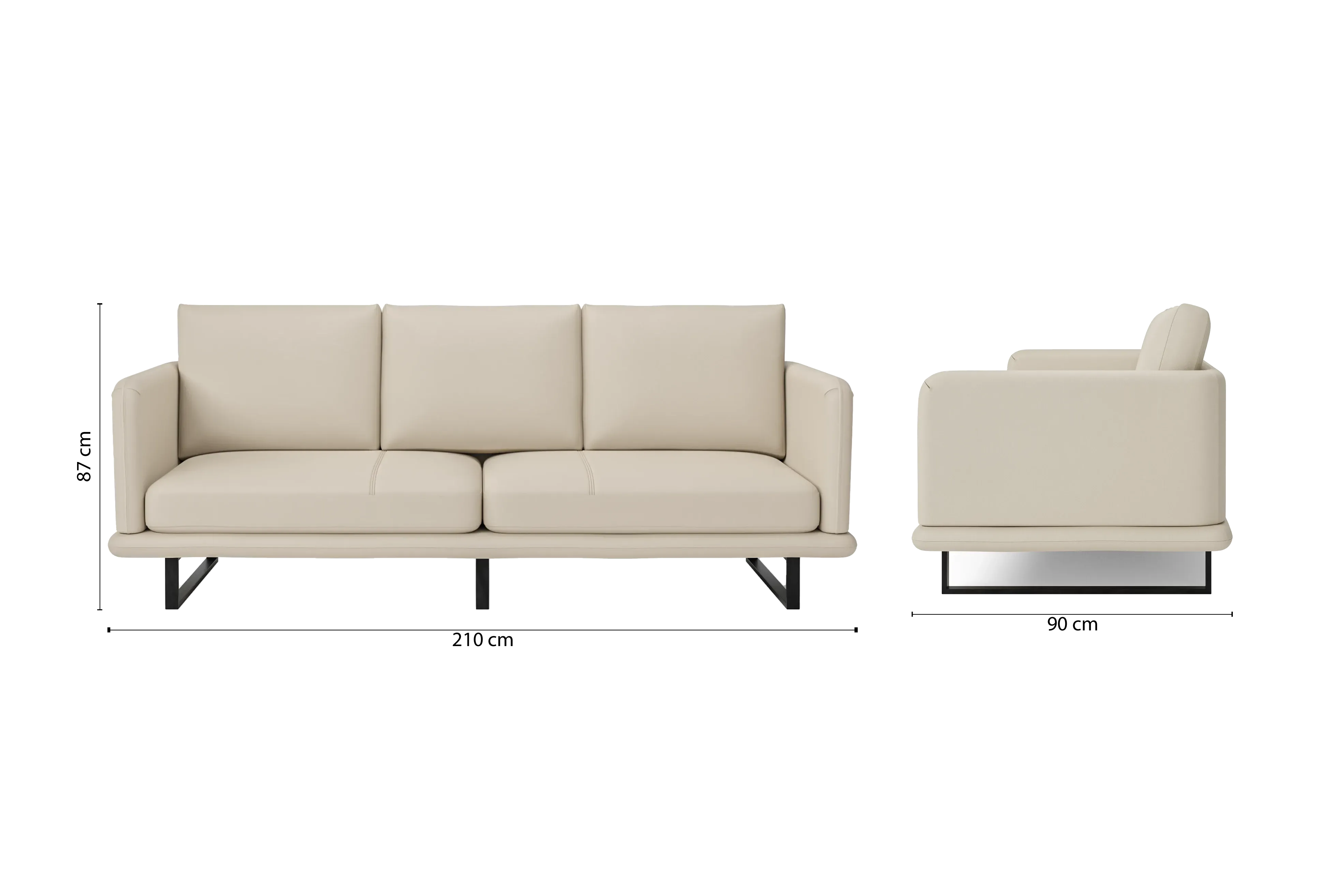 Calabria 3 Seater Sofa Cream Leather