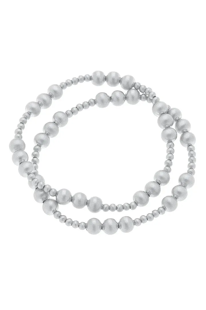 Canvas Kimber Ball Bead Stretch Bracelet Stack in Silver