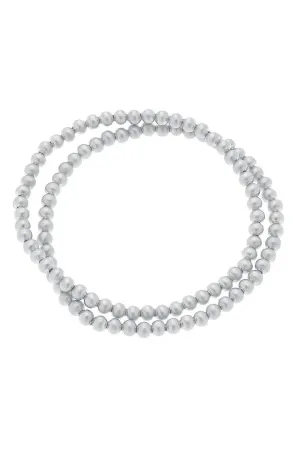 Canvas Walker Ball Bead Stretch Bracelet Stack in Silver