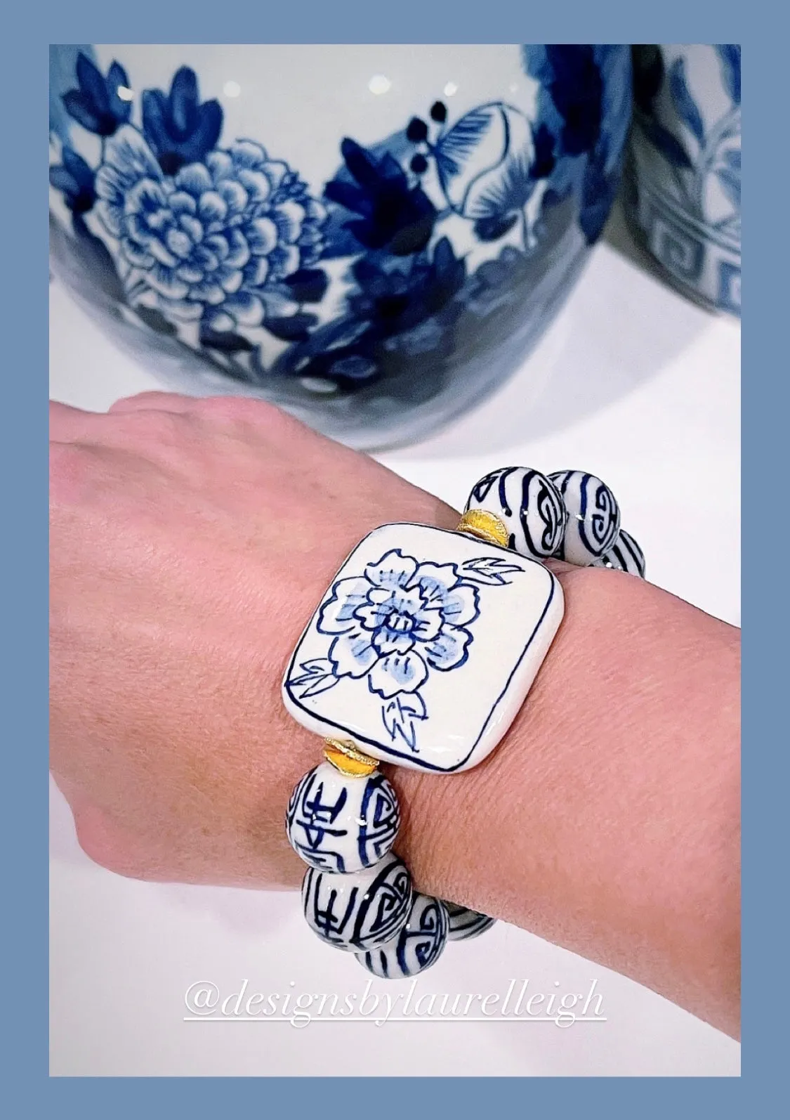 Chinoiserie Peony Focal Bead Bracelet