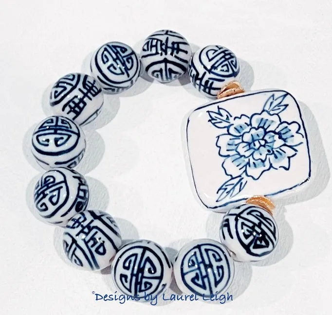 Chinoiserie Peony Focal Bead Bracelet