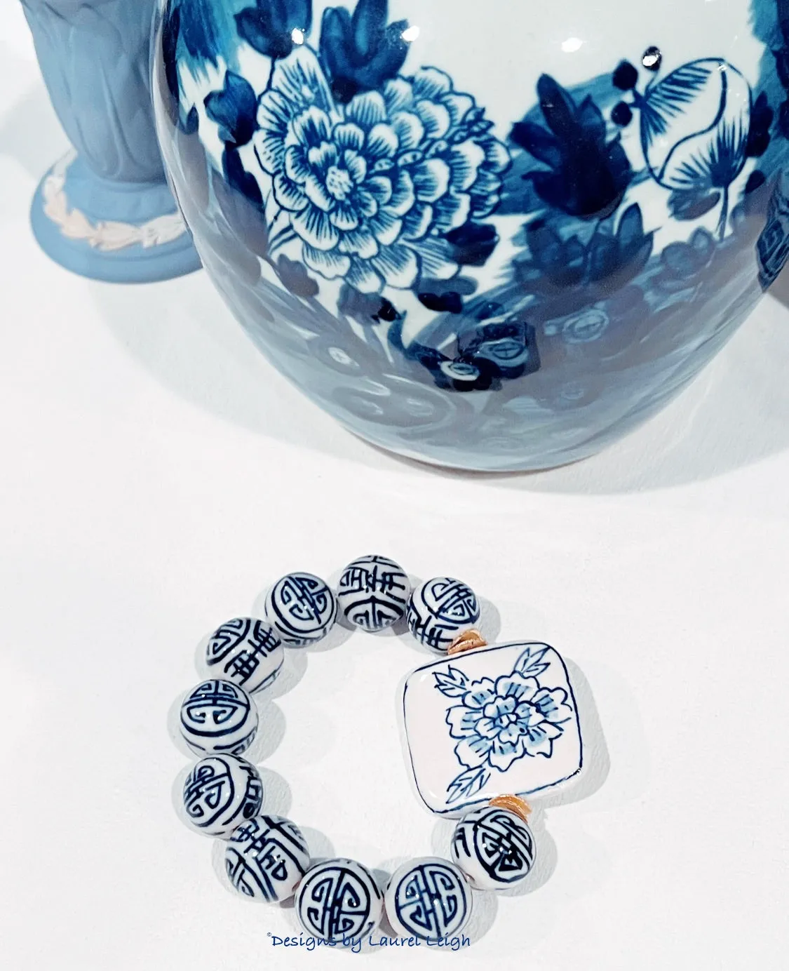 Chinoiserie Peony Focal Bead Bracelet