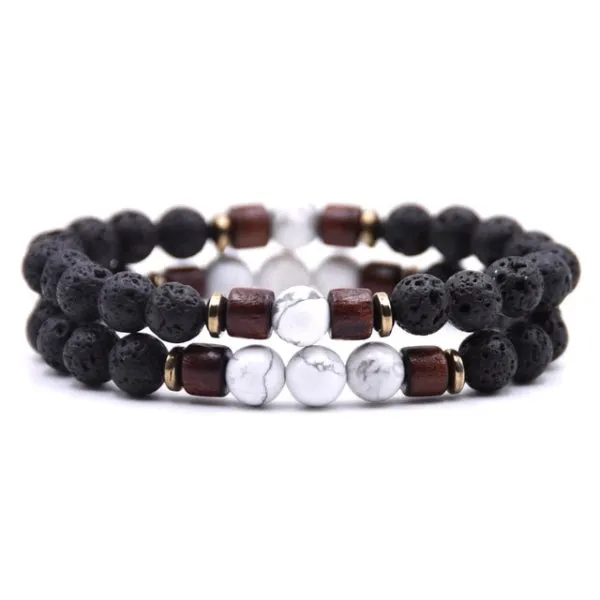 Classy Men Beaded Marble Wooden Bracelet Set