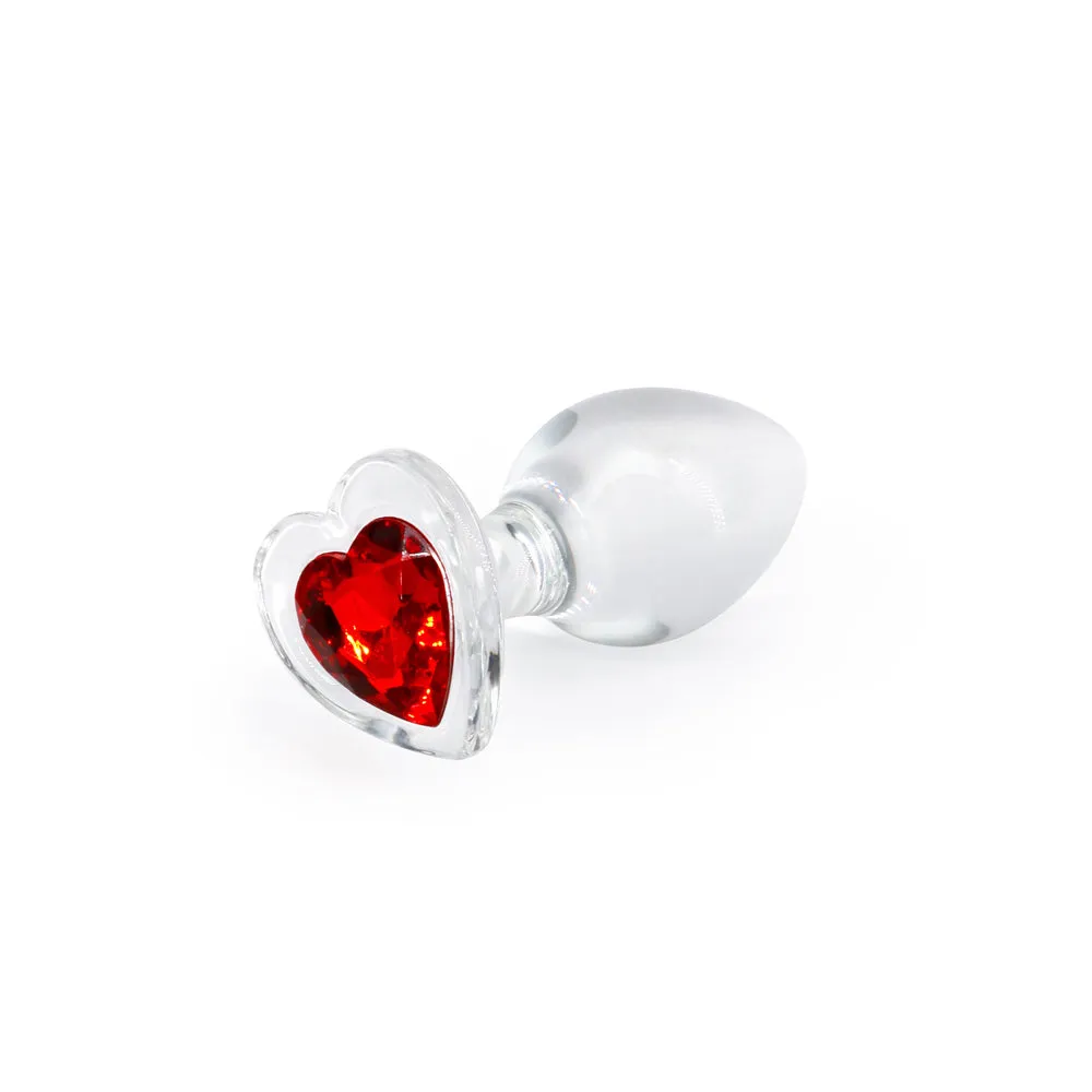 Crystal Desires Glass Heart Gem Butt Plug Medium - Red