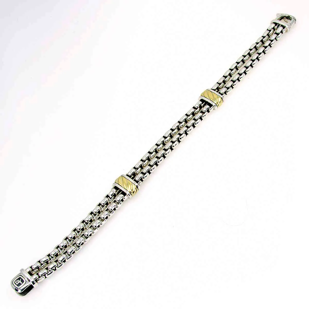 David Yurman Cable 2 Row Box Chain Bracelet in Sterling Silver with 18kt Yellow Gold