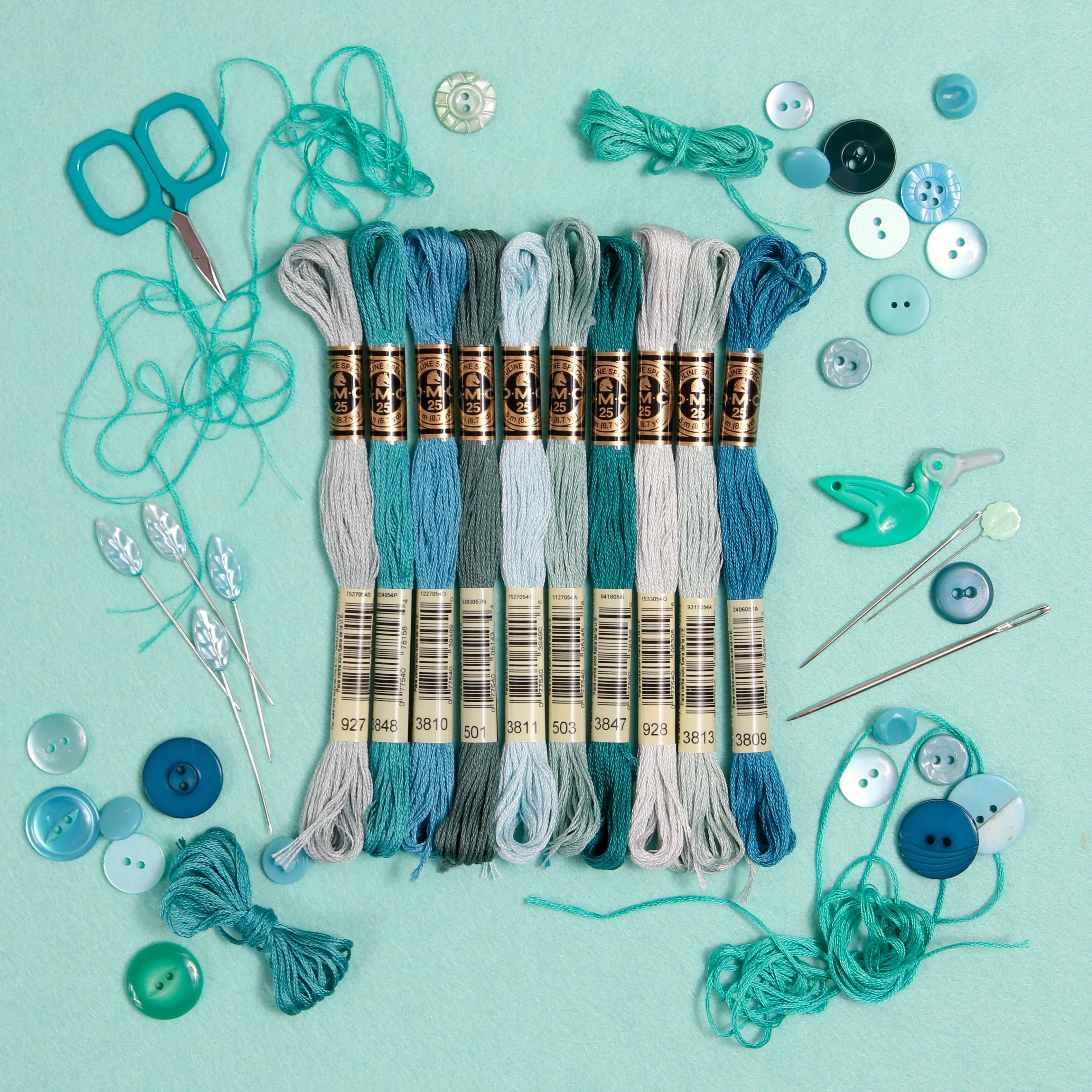 DMC Embroidery Floss, Blue-Green Palette