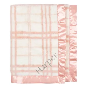 Embroidered Pink Plaid Plush Blanket