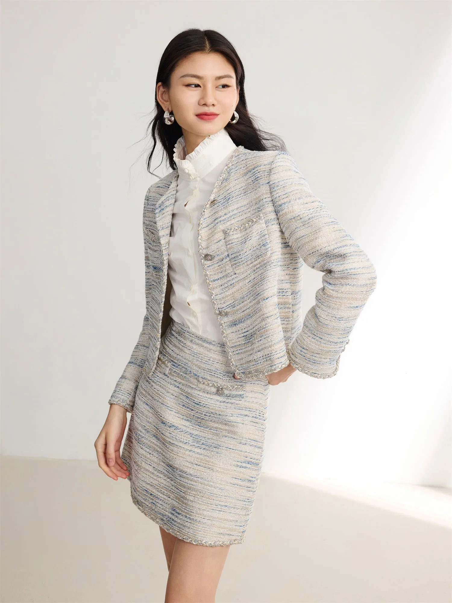 EP YAYING Tweed Chanel-Style Short Jacket