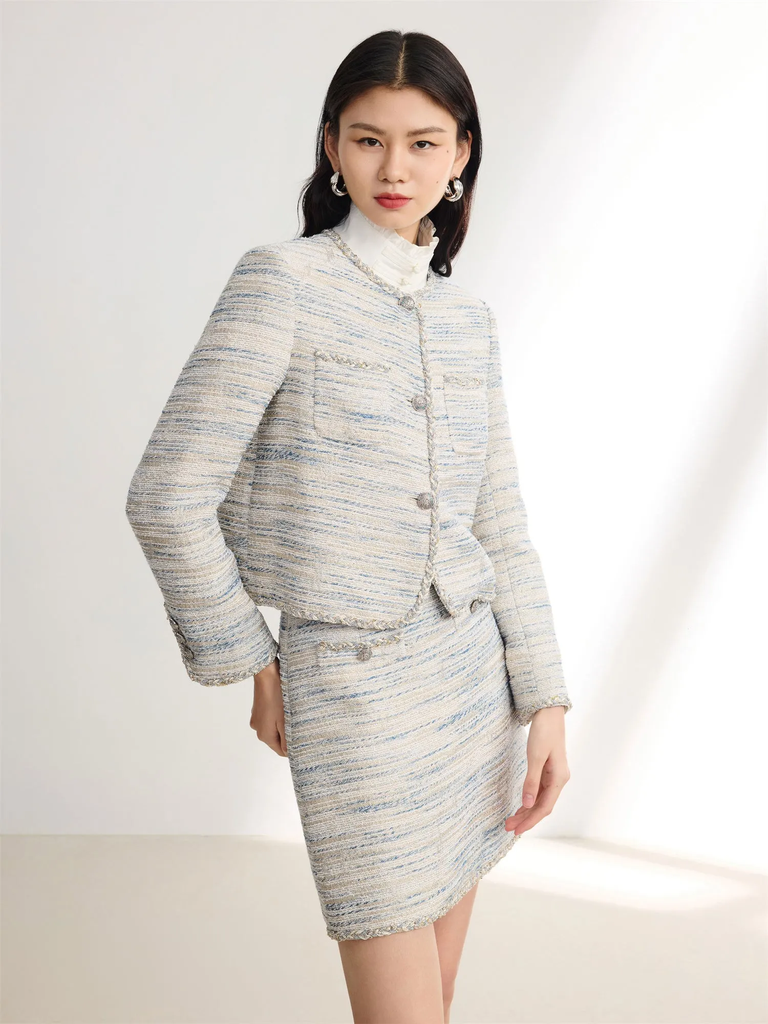 EP YAYING Tweed Chanel-Style Short Jacket