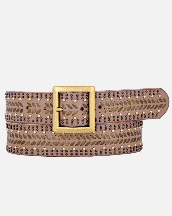 Ezra | Studded Black Leather Belt with Square Buckle