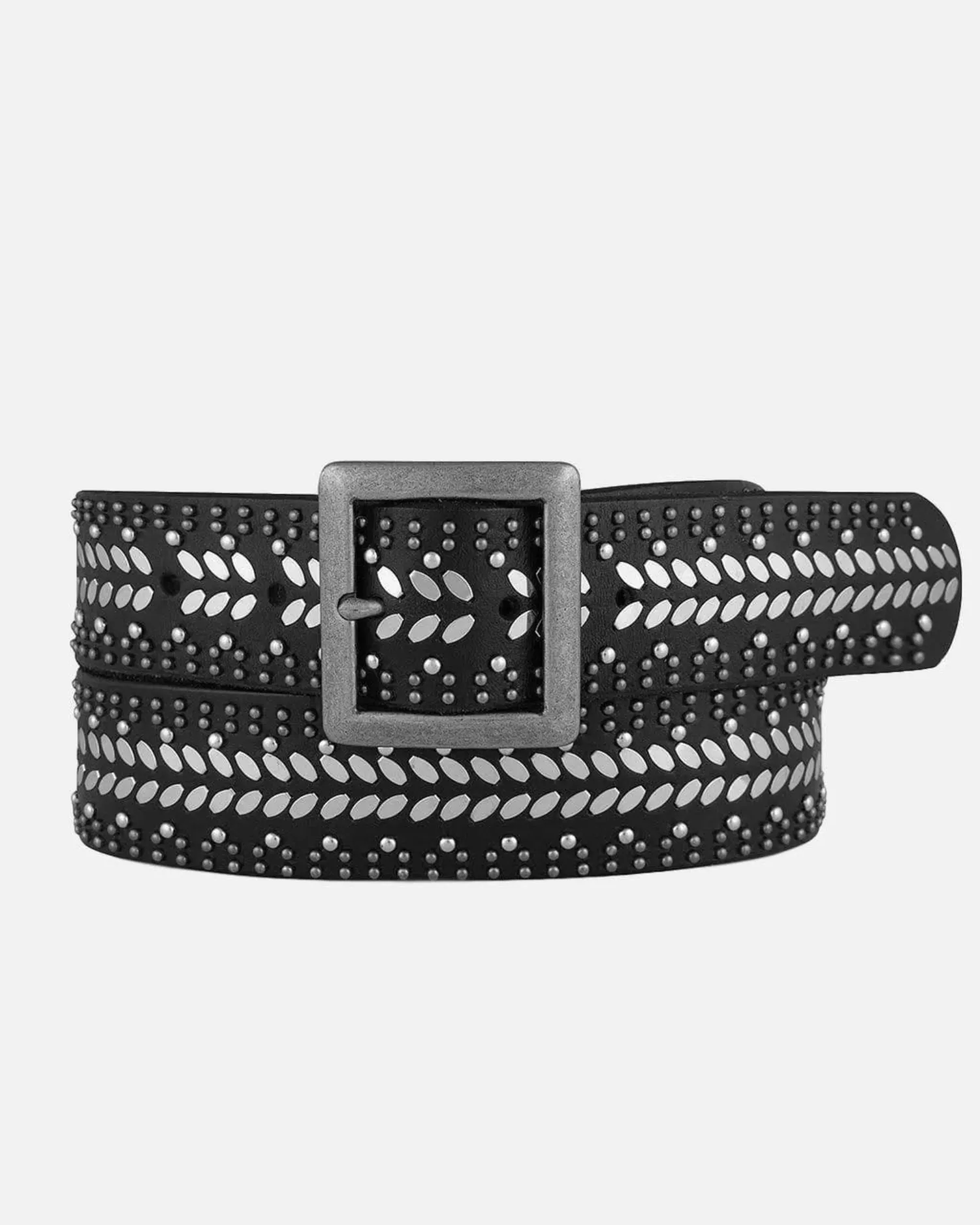 Ezra | Studded Black Leather Belt with Square Buckle