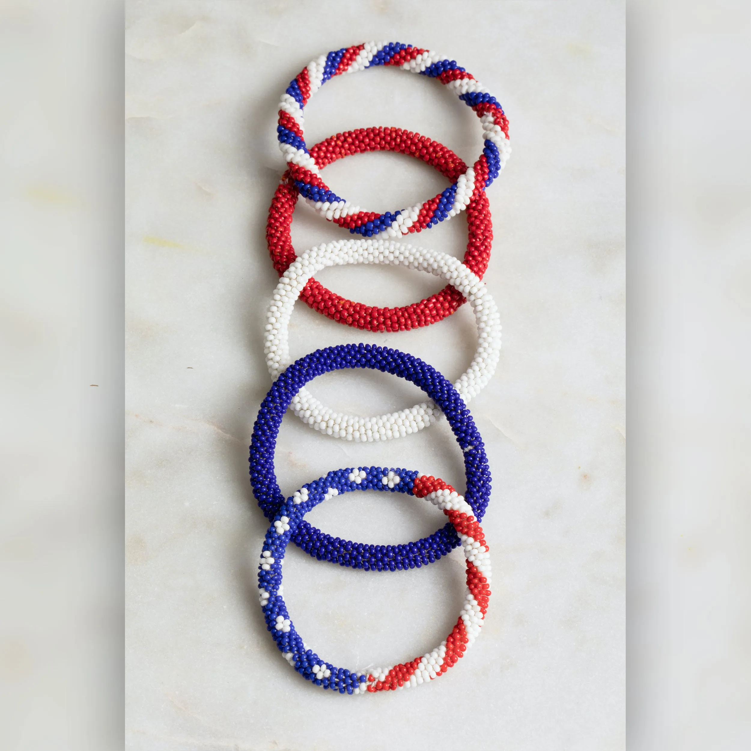 Flag Pattern Seed Bead Bracelet