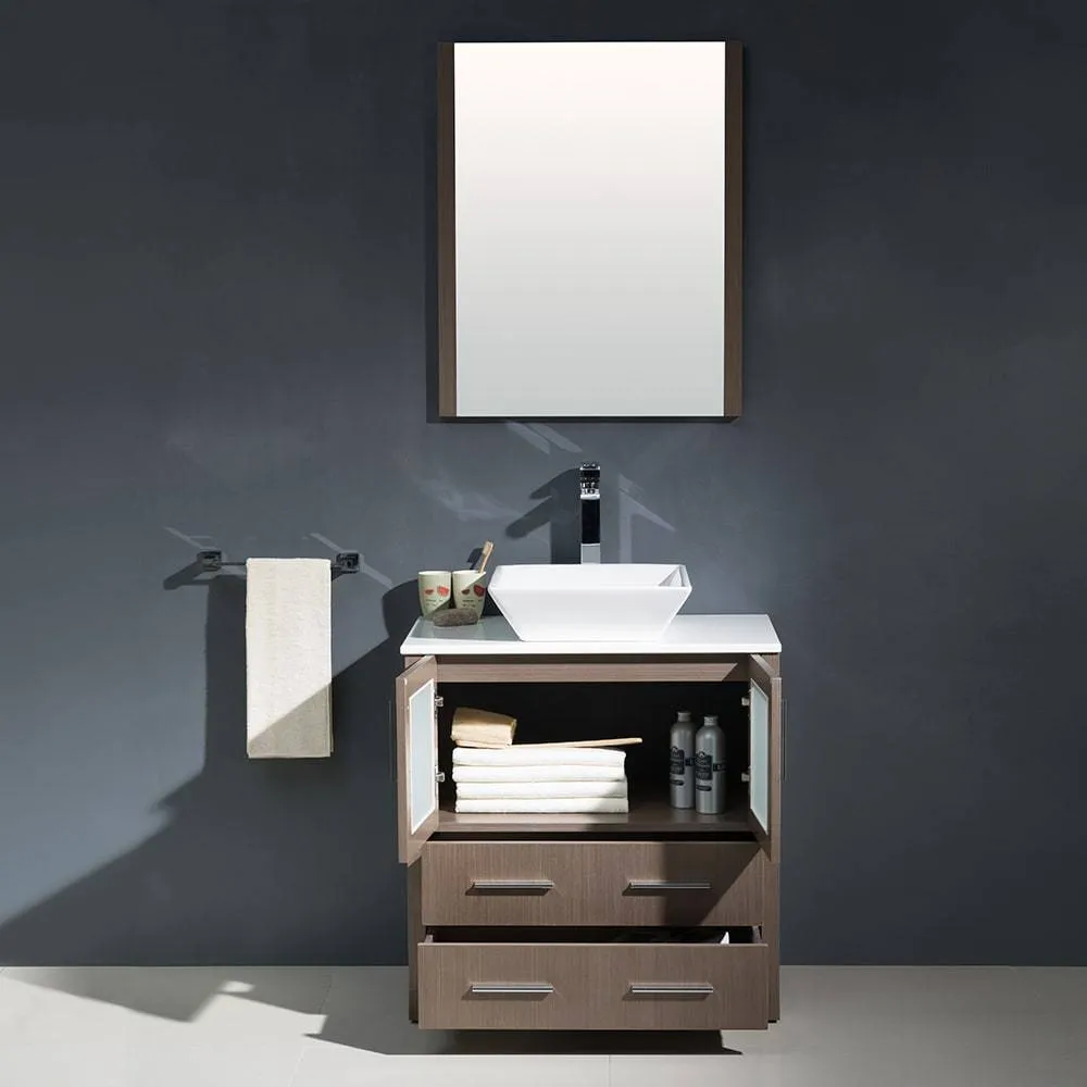 Fresca FVN6230GO-VSL Torino 30" Gray Oak Modern Bathroom Vanity with Vessel Sink