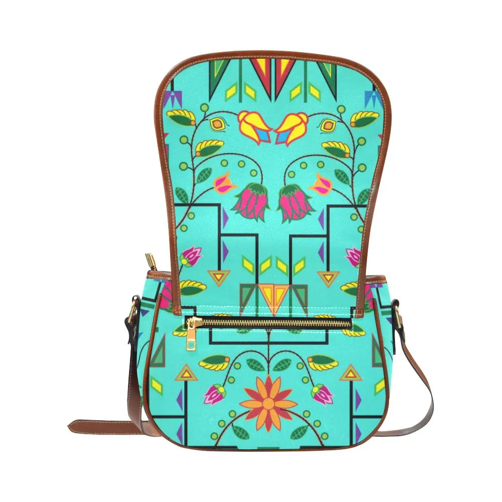 Geometric Floral Summer - Sky Saddle Bag/Small