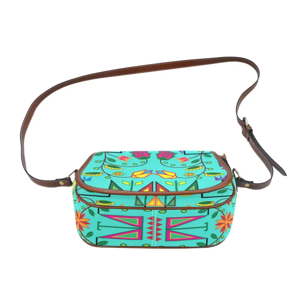 Geometric Floral Summer - Sky Saddle Bag/Small