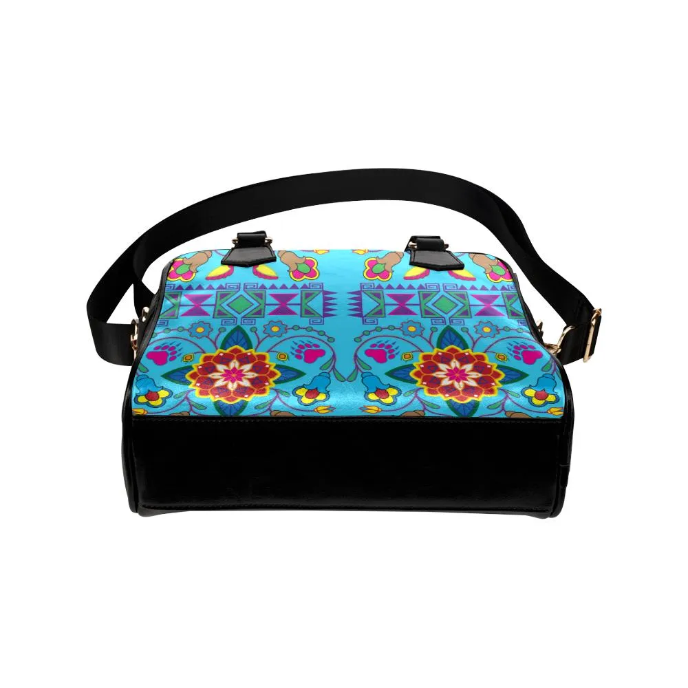 Geometric Floral Winter-Sky Blue Shoulder Handbag