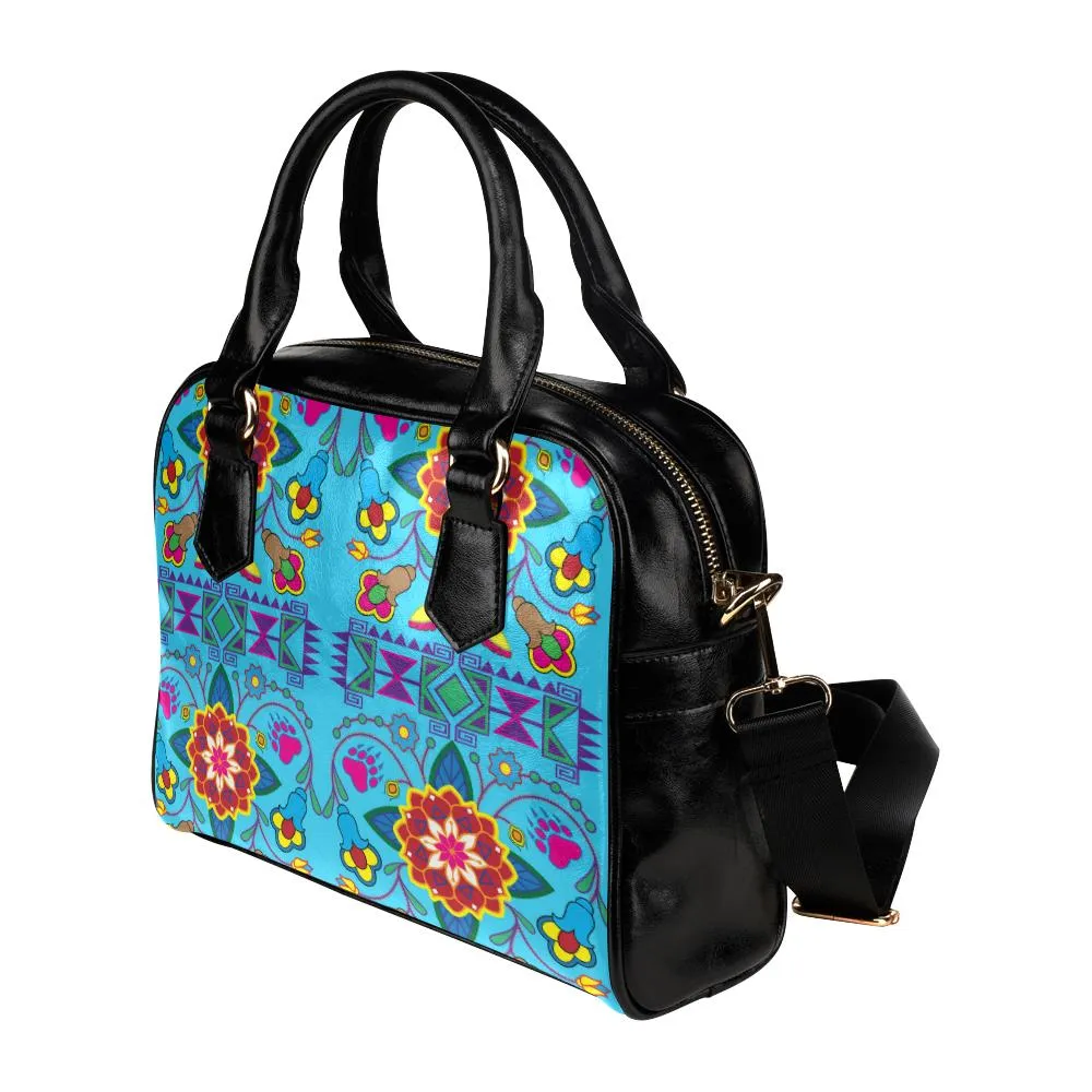 Geometric Floral Winter-Sky Blue Shoulder Handbag