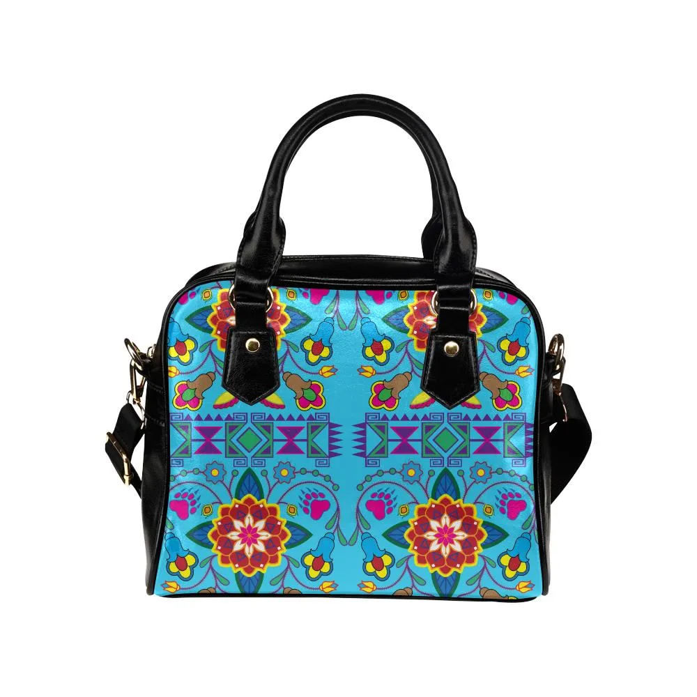 Geometric Floral Winter-Sky Blue Shoulder Handbag