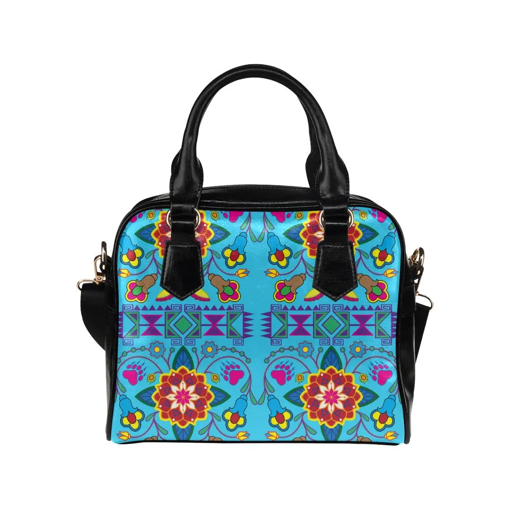 Geometric Floral Winter-Sky Blue Shoulder Handbag