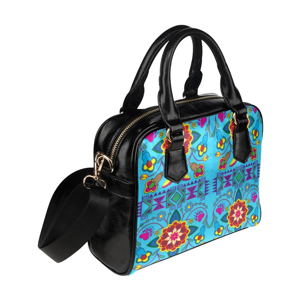 Geometric Floral Winter-Sky Blue Shoulder Handbag