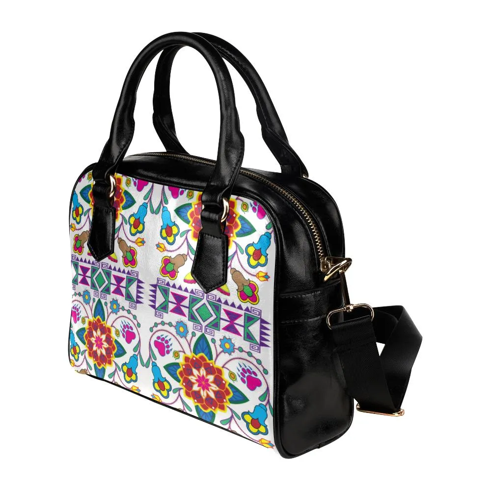 Geometric Floral Winter-White Shoulder Handbag