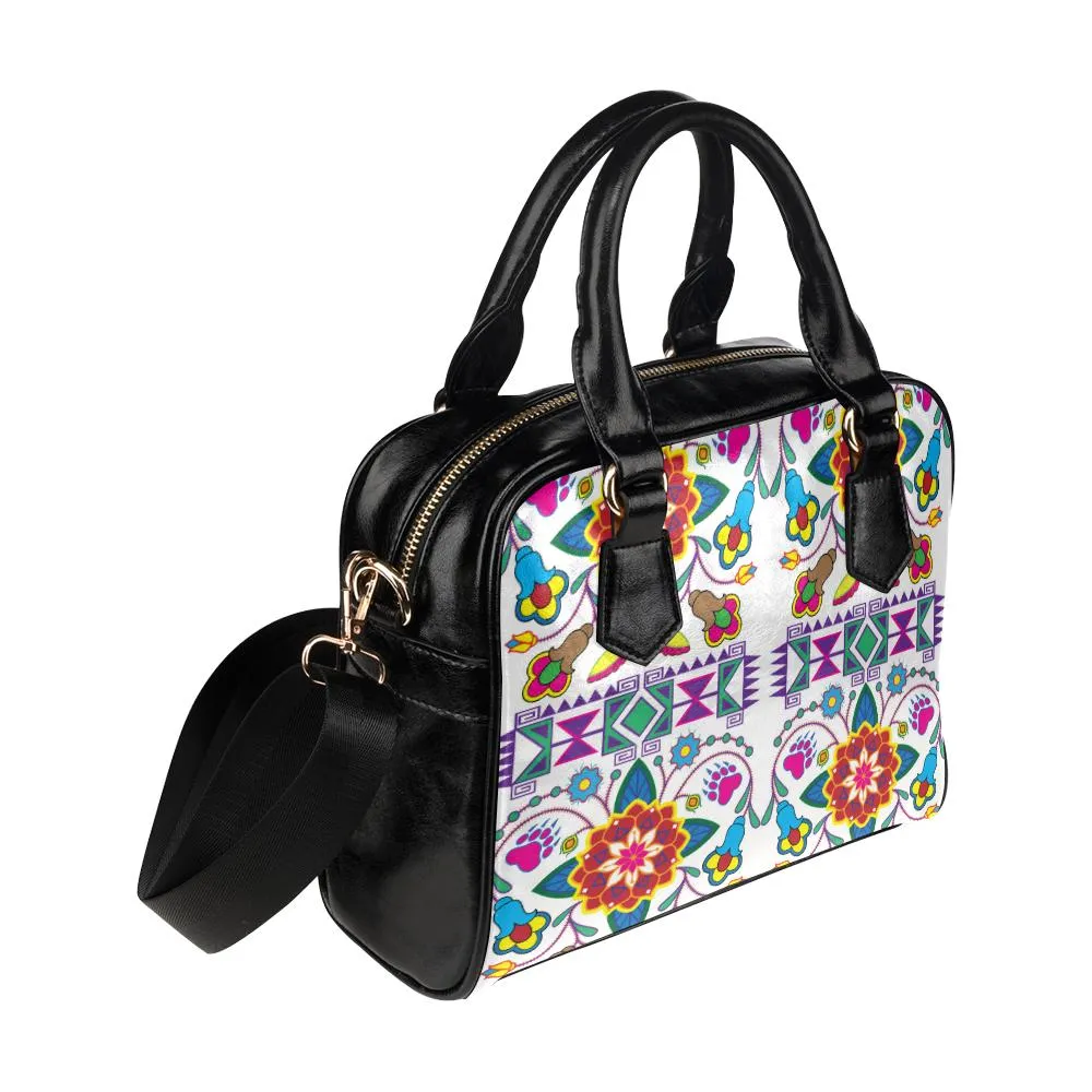 Geometric Floral Winter-White Shoulder Handbag