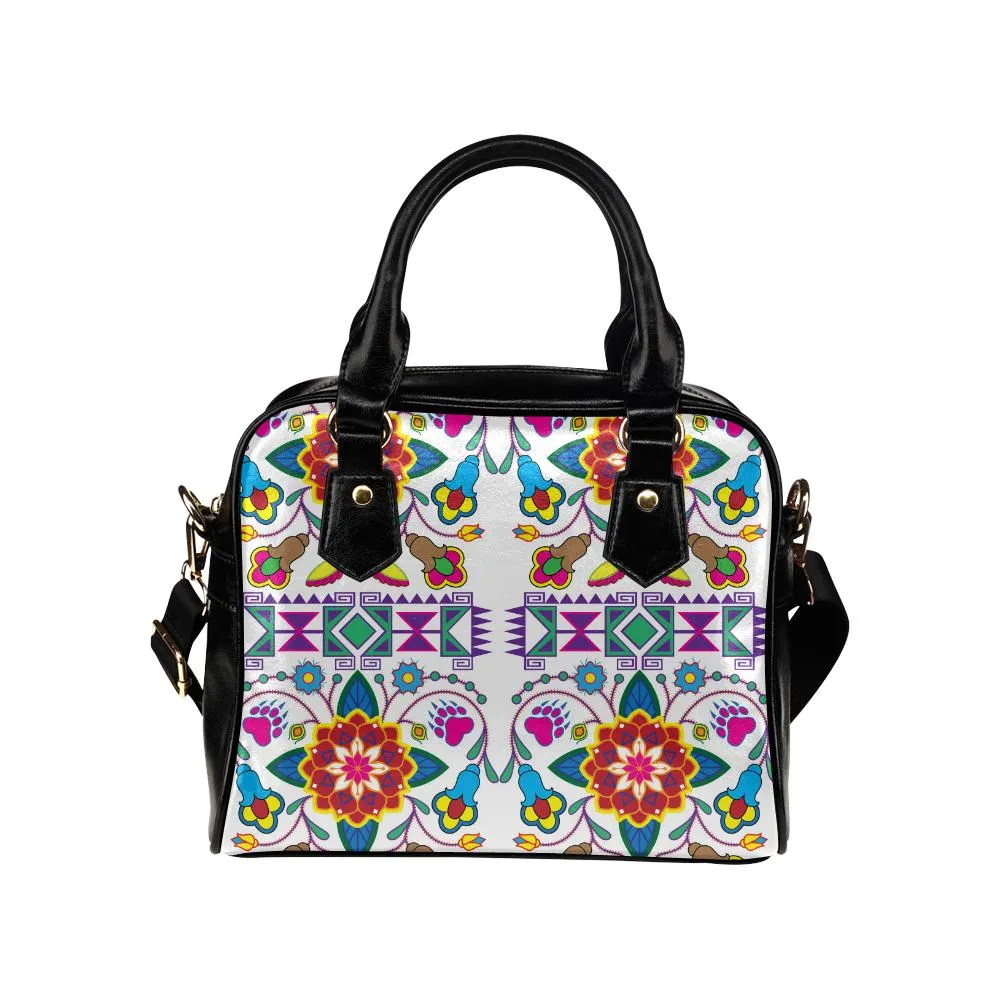 Geometric Floral Winter-White Shoulder Handbag