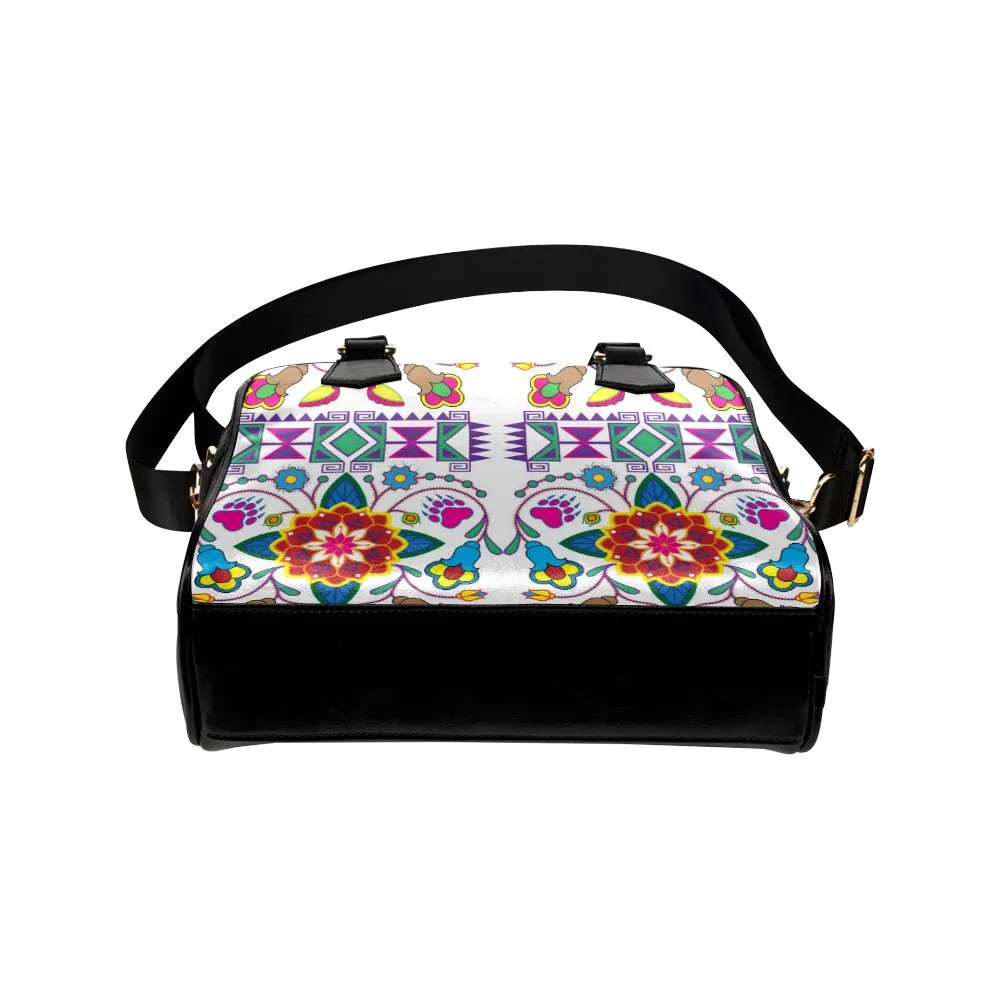 Geometric Floral Winter-White Shoulder Handbag