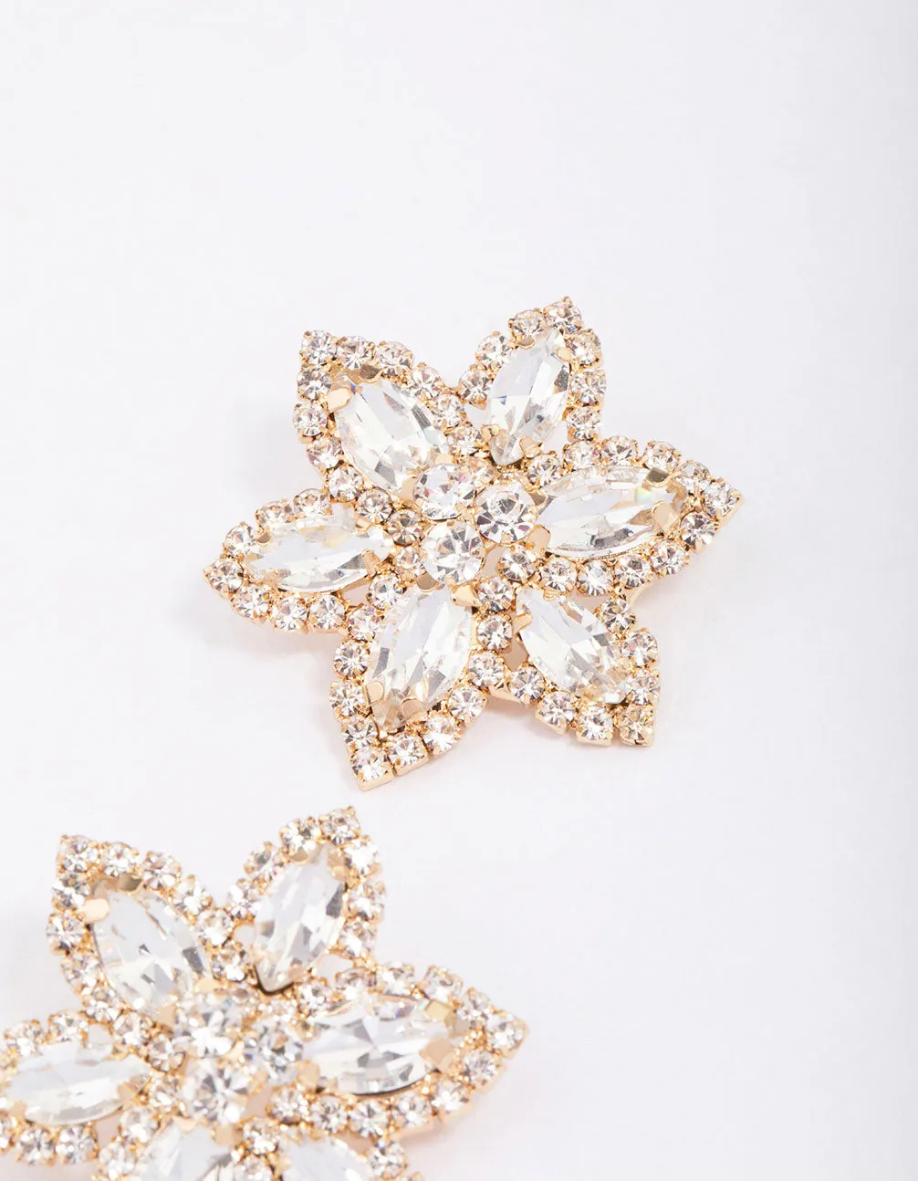 Gold Flower Diamante Stud Earrings