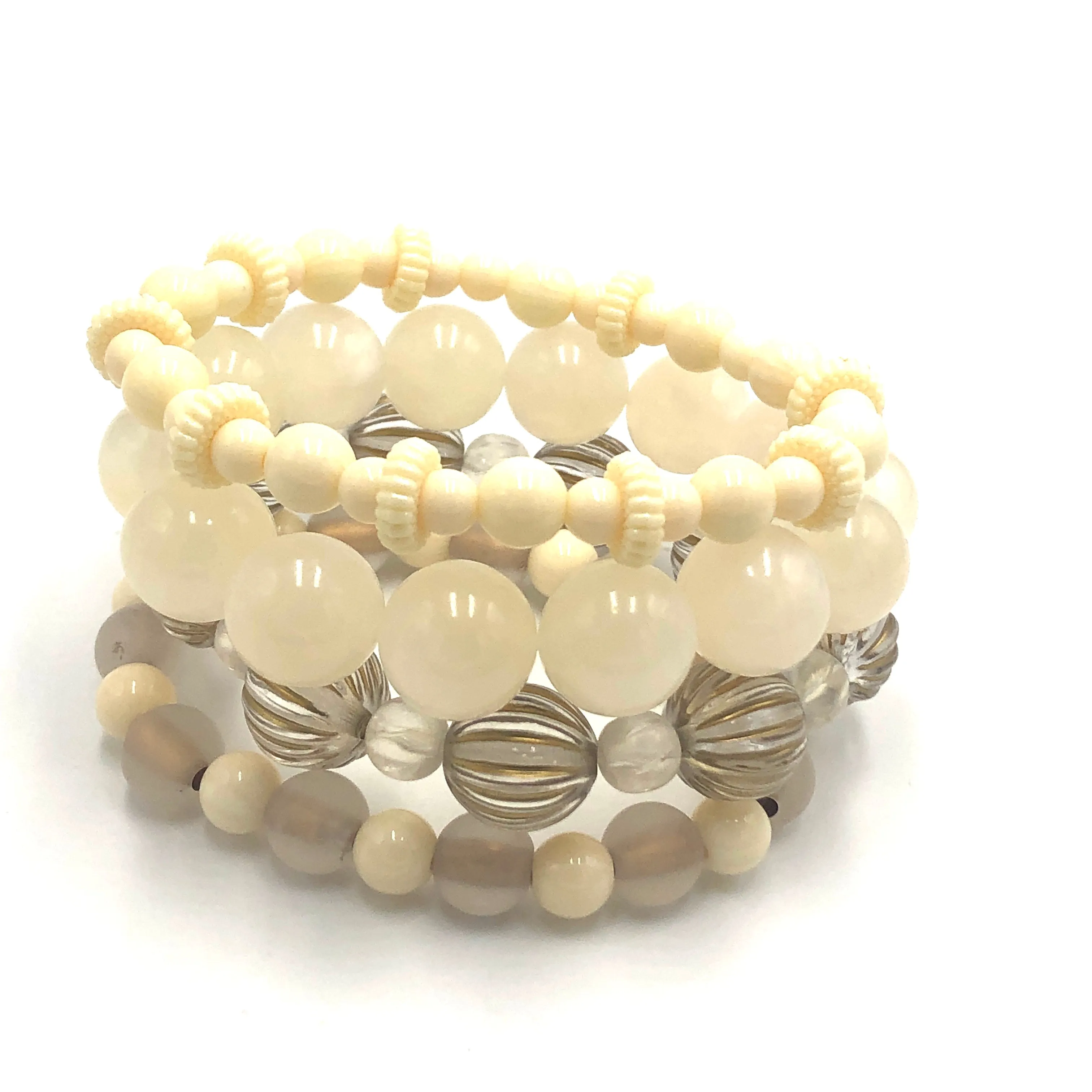 Golden Cream Stack and Stretch Bracelet Set